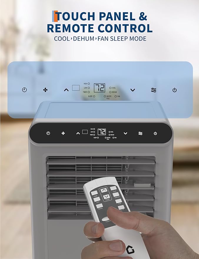 GarveeLife Portable Air Conditioners, 8,000 BTU for Rooms up to 350 Sq.Ft., Smart Compact AC Unit with Cooling, Dehumidifier, Fan, Remote Control and Window Kit, Gray