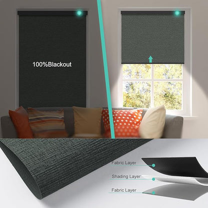 Motorized Blinds with Remote, Blackout Smart Automatic Electric Blinds for Indoor Windows, Cordless Motorized Roller Shades with Custom Size（Dark Linen）