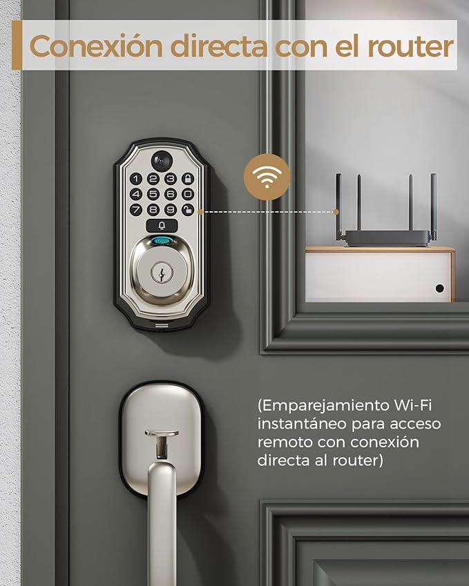 WiFi Smart Lock with Camera - Keyless Entry Deadbolt with Handle Set, 5-in-1 Camera+Doorbell+Fingerprint+Keypad, App Control, Auto Lock, Easy Install, Waterproof for Front Door, Satin Nickel