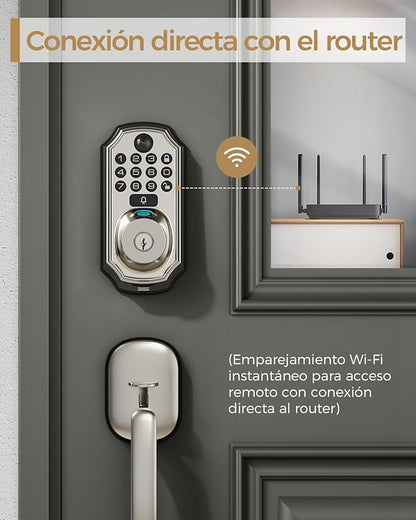 WiFi Smart Lock with Camera - Keyless Entry Deadbolt with Handle Set, 5-in-1 Camera+Doorbell+Fingerprint+Keypad, App Control, Auto Lock, Easy Install, Waterproof for Front Door, Satin Nickel