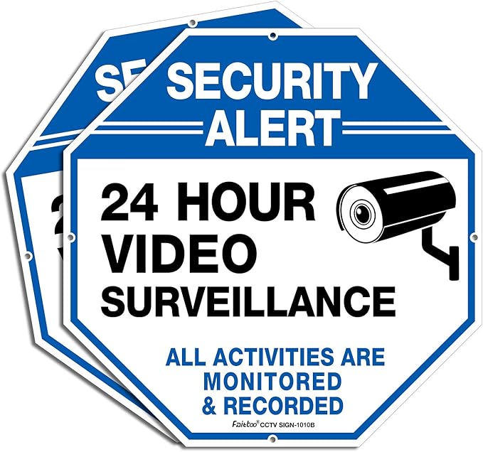 2-Pack Video Surveillance Signs, 10 x 10 Rust Free .040 Aluminum Security Warning Reflective Metal Signs, Indoor or Outdoor Use for Home Business CCTV Security Camera, UV Protected & Waterproof