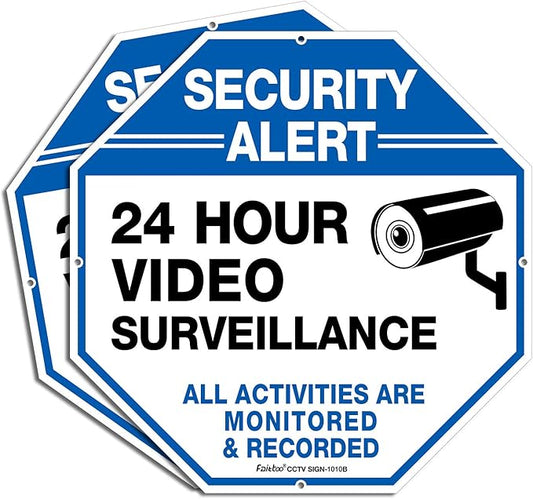 2-Pack Video Surveillance Signs, 10 x 10 Rust Free .040 Aluminum Security Warning Reflective Metal Signs, Indoor or Outdoor Use for Home Business CCTV Security Camera, UV Protected & Waterproof