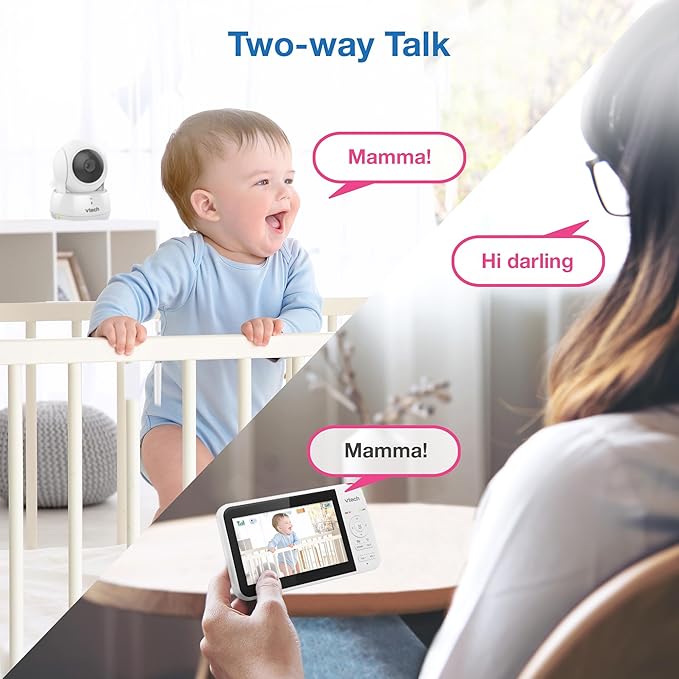 VTech VM924-3 5" Pan Tilt Zoom Video Baby Monitor with 3 Cameras – No WiFi, 17Hr Battery, 1000ft Range, Night Vision & Lullabies – Ideal for New Parents