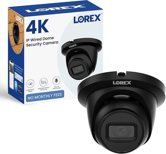 Lorex 4K IP Wired Add-On Dome Security Camera | Smart Motion Detection (Person/Vehicle) | Color Night Vision | Long Range IR | IP67 Weatherproof | Built-in Microphone | Black
