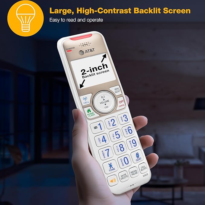 AT&T BL3112 Cordless Home Phone – 1 Handset, Bluetooth to Cell, Smart Robocall Blocker (1,000), Digital Answering, Expandable