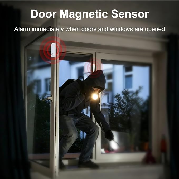 Home Security System, Alarm System for Home Security, 8-Piece Kit WiFi/GSM SMS Alarm System with Motion Detector, 120dB Alarm Siren, Door/Window Burglar Alarm, Smart Remote Control, Alexa-Compatible