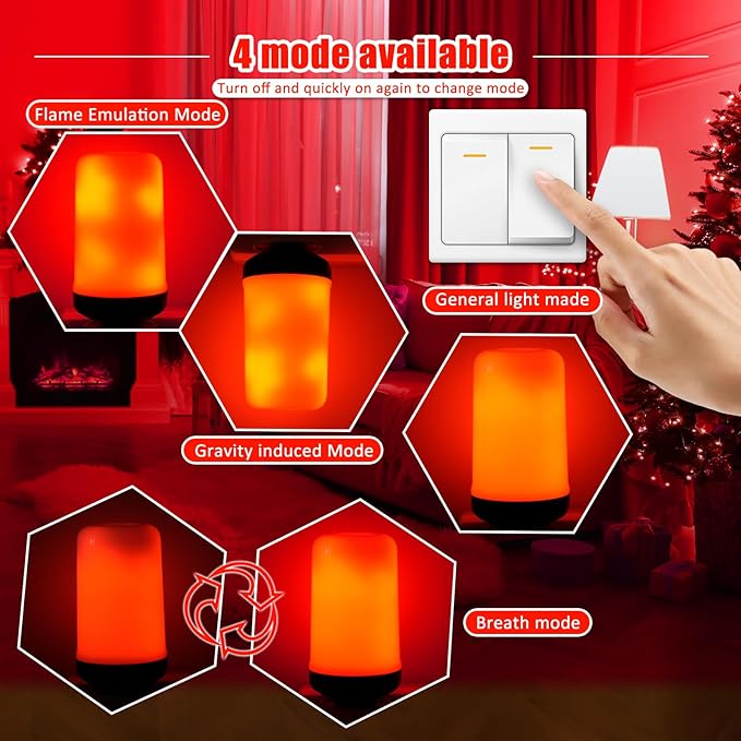 Bestview LED Flame Effect Light Bulbs,4 Modes Smart E26/E27 Base Flickering Fire Light Bulb with for Halloween, Christmas, Party, Porch, Indoor&Outdoor Home Decoration Lighting (Red 2 Pack)