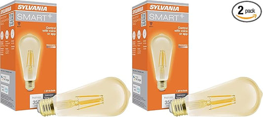 Sylvania WiFi LED Smart ST19 Amber Finish Light Bulb, 3.5W Efficient, for Alexa/Google Assistant, 2000K, No Hub Required - 2 Pack (75802)