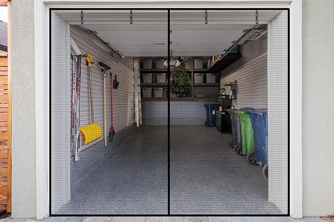 Garage Door Screen 1 Car - 12x7Ft Magnetic Closure Heavy Duty Weighted Bottom Screen Self Sealing Fiberglass Mesh Retractable Net - Easy Assembly & Pass-Through(Black)