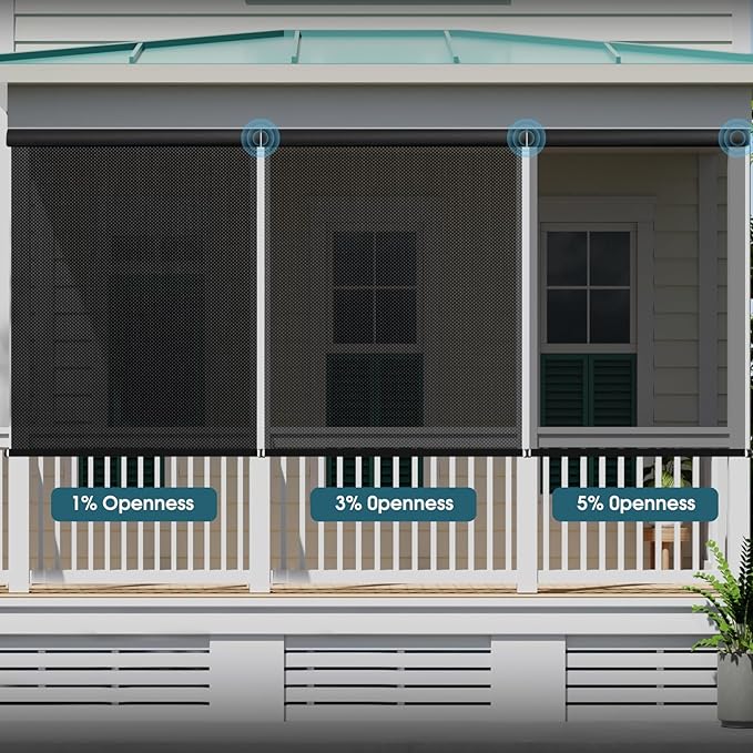 Motorized Outdoor Roller Shades,Patio Roll Up Blind Work with Alexa,Google Home,Apple Homekit,Remote Control Sun Shade,Waterproof &Windproof Smart Blinds for Porch,Sirus White,3% openess