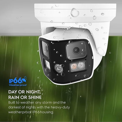 Real HD 8MP 4K Dual Lens Poe IP Security Camera 180 Degree Panoramic Wide Angle, Full Color Night Vision, H.265, IP66, NDAA Compliant