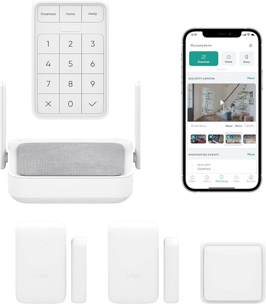 Wyze Home Security System Core Kit with Hub, Keypad, Motion, Entry Sensors (2), and 3 Months of 24/7 Professional Monitoring Included (Service Required) (Renewed)