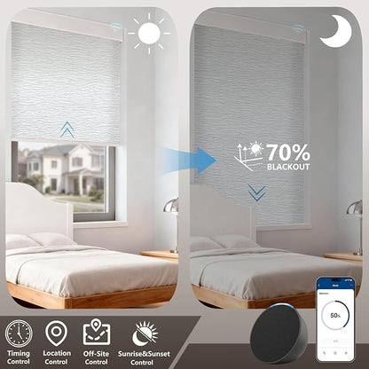 Motorized Light Filtering Roller Shades – Smart Electric Blinds for Living Room, Alexa Google Home Siri, Matter Compatible, Custom Window Shades, Cordless Rechargeable