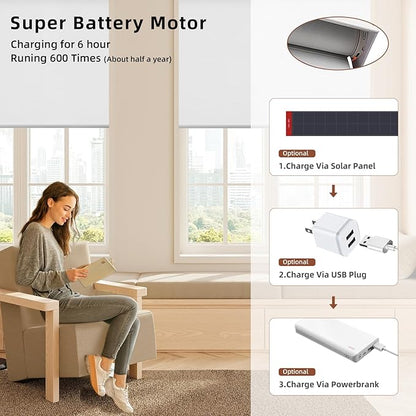 Motorized Roller Shade: 100% Blackout, Electric Blinds Compatible with Alexa/Google Home/Apple Homekit, Pure White