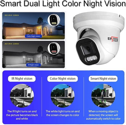ENSTER 8MP 4K PoE Security Camera Outdoor, Full Metal, Compatible ONVIF & RTSP, 100ft Smart Color Night Vision, AI Human & Vehicle Detection, IP66 Waterproof, 110° Wide Angle, Built-in Mic