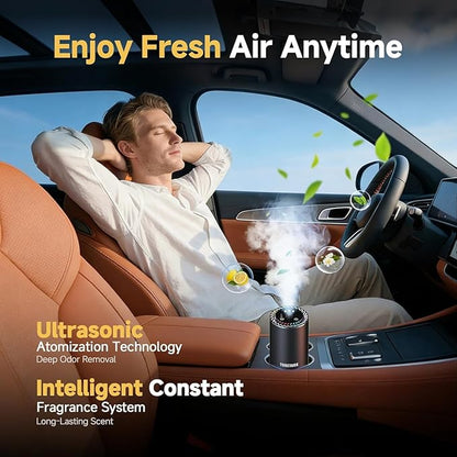 Smart Car Air Freshener with Star Light & 200ml Diffusers Oil Refills, Auto On/Off Aroma Diffuser, 3 Adjustable Mist Modes Aromatizante para Carro - Starlight Headliner Kit（Cologne*2+Ocean*2）