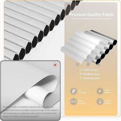 Boolegon No Drill Motorized Cellular Blinds with Remote Motorized Blackout Honeycomb Blinds for Indoor Windows Easy to Install Automatic Cellular Shades for Home,Blackout White,Custom Size