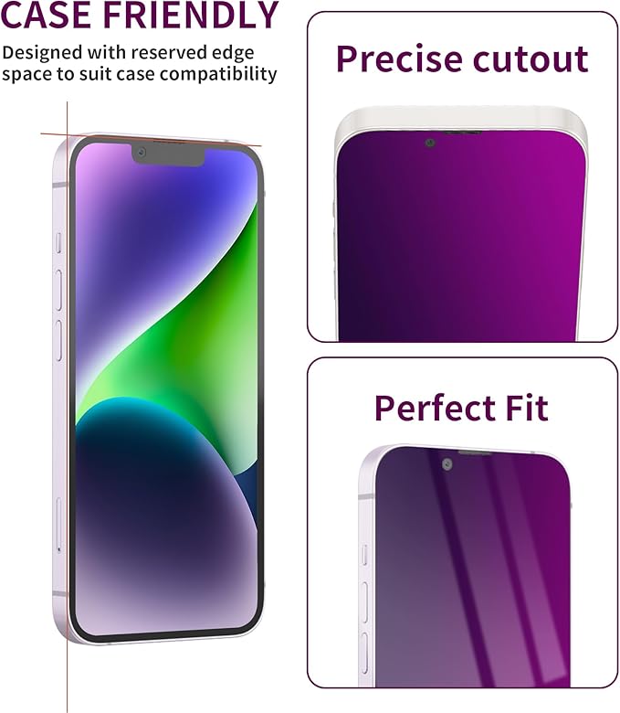 2 Pack Privacy Screen Protector for iPhone 13 Pro Max/14 Plus Tempered Glass 6.7inch Private Saver Anti-Spy Anti-Blue Light Anti-Scratch Full Coverage