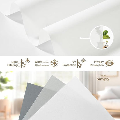 HeyBlinds Motorized Blinds with Remote, Smart Roller Shades with App & Voice Control, Work with Alexa Google HomeKit, Light Filtering Custom Window Shades for Living Room Office (Simply-Soft White LF)