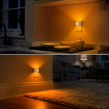 DORESshop LED Night Light[2 Pack], Night Lights Plug into Wall, Dimmable Plug in Night Light with Motion Sensor, Dusk to Dawn Sensor, Nightlights for Adults, Bedroom, Bathroom, Amber, White Cover