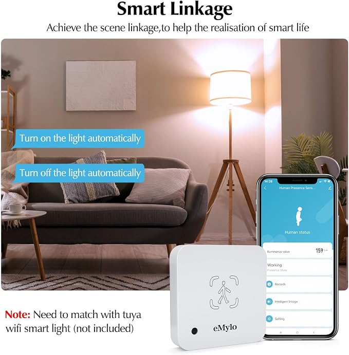 eMylo WiFi Presence Sensor Millimeter Wave Radar No Hub Motion Detector | 24/7 Human Presence and Motion Detection for Home or Business with mmWave Radar, App Monitoring(2.4 GHz Wi-Fi Required)