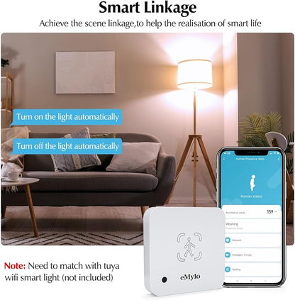 eMylo WiFi Presence Sensor Millimeter Wave Radar No Hub Motion Detector | 24/7 Human Presence and Motion Detection for Home or Business with mmWave Radar, App Monitoring(2.4 GHz Wi-Fi Required)