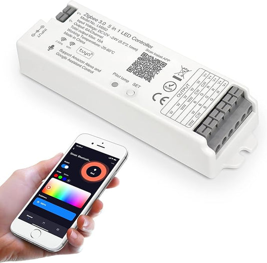 LM052 ZigBee 3.0 LED Strip Controller RGB CCT RGBW 5in1 Dimmable Compatible with Smart Life APP/Alexa Echo/Google Assistant Home/Siri, DC12-24V Lights Controller（Require ZigBee Hub）