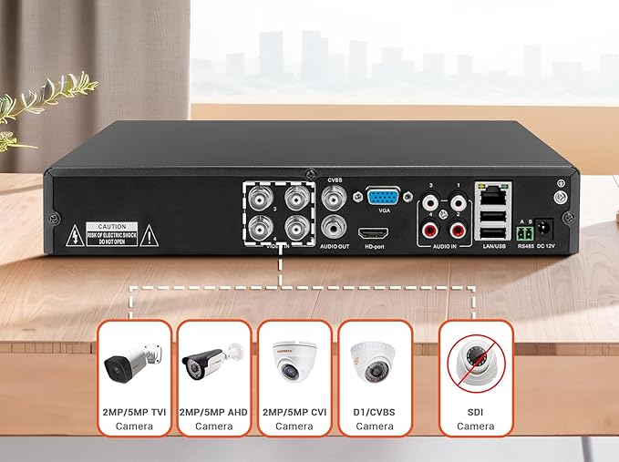 TIGERSECU Super HD 1080P 4 Channel DVR Security Recorder with 1TB Hard Drive, Hybrid 6-in-1 CCTV DVR Recorder Compatible with 2MP and 5MP TVI, AHD, CVI, Analog, RS485 PTZ and IP Cameras