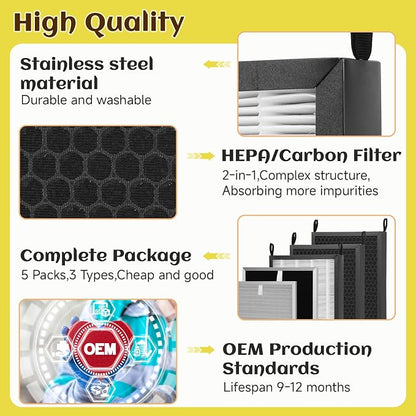5 Pack Replacement Filters Set Compatible with Nuwave OxyPure