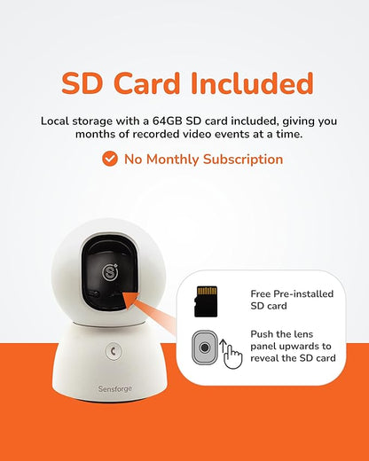 SensForge 2.5K Rechargeable Pan-Tilt Security Camera, 360° Dual-Band WiFi Home Camera, Free AI Human & Pet Detection, 2-Day Cloud + 64GB SD Storage, Two-Way Talk, Optional AI + Storage Upgrade