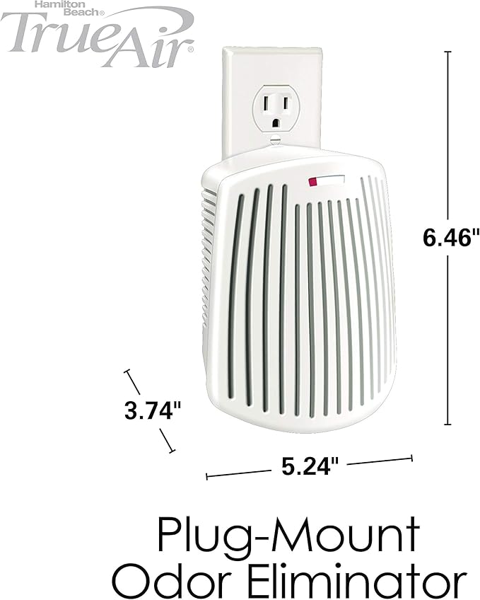 Hamilton Beach TrueAir Plug-Mount Odor Eliminator with Carbon Filter + Green Mountain Scent Cartridge, Common Household-Tobacco, Pet, Bathroom, Trash, On/Off Fan (04530GM) (Pack of 4)