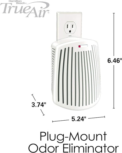 Hamilton Beach TrueAir Plug-Mount Odor Eliminator with Carbon Filter + Green Mountain Scent Cartridge, Common Household-Tobacco, Pet, Bathroom, Trash, On/Off Fan (04530GM) (Pack of 4)