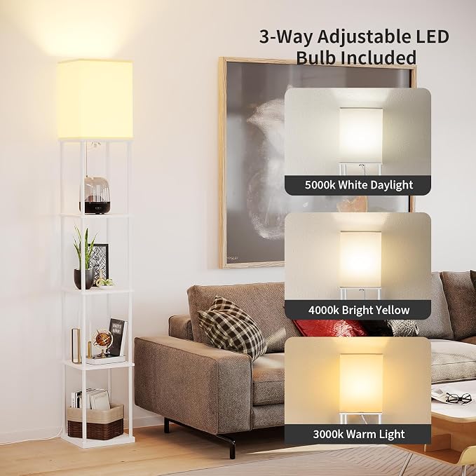 SUNMORY 5 Tier Floor Lamp with Shelves, Standing Lamps for Living Room