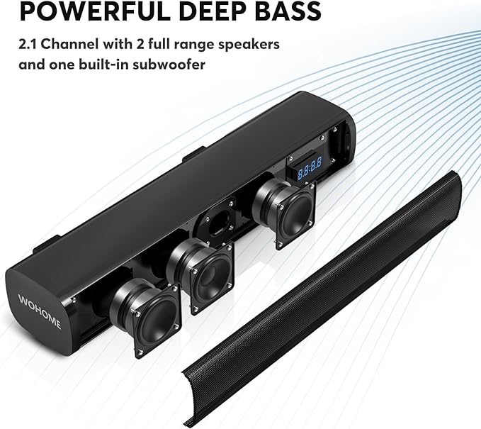 2.1 Sound Bars for TV, Built-in Subwoofer, 6 Levels Voice Enhancement, 16 Inches TV Soundbar Speakers with Bluetooth 5.3/Optical/AUX/USB Connection, Wall Mount, 3 EQ Modes, S100