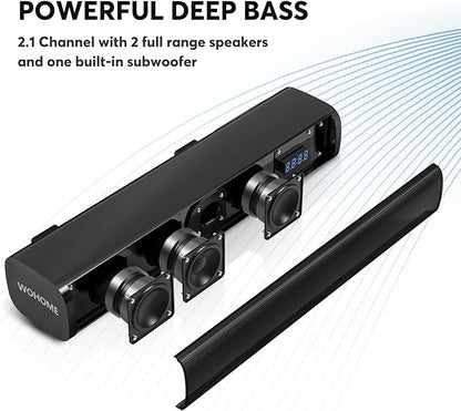 2.1 Sound Bars for TV, Built-in Subwoofer, 6 Levels Voice Enhancement, 16 Inches TV Soundbar Speakers with Bluetooth 5.3/Optical/AUX/USB Connection, Wall Mount, 3 EQ Modes, S100