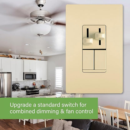 Legrand Pass & Seymour 450W LS Series Preset Dimmer Light Switch for Dimmable LED & CFL Bulbs Plus 1.6A Ceiling Fan Control, Single Pole/3-Way, LSCLDC163PI, Ivory, 1 Count