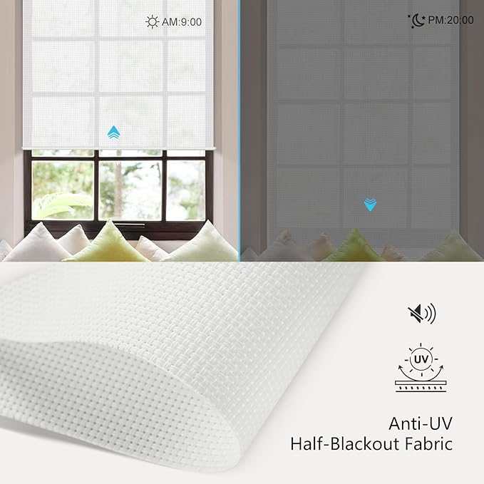 Aprilsmart Motorized Blinds with Remote,Light Filtering Motorized Roller Shades Work with Apple Homekit,Alexa,SmartThings,Google Home,Customize Blinds(Aventus Ice-51)