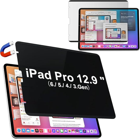 IPROKKO Magnetic Privacy Screen Protector Compatible with iPad Pro 12.9 Inch (6th/5th/4th/3rd Generation, 2022 2021 2020 2018), Removable Anti Blue Light Glare Spy Private Filter Black Security Cover