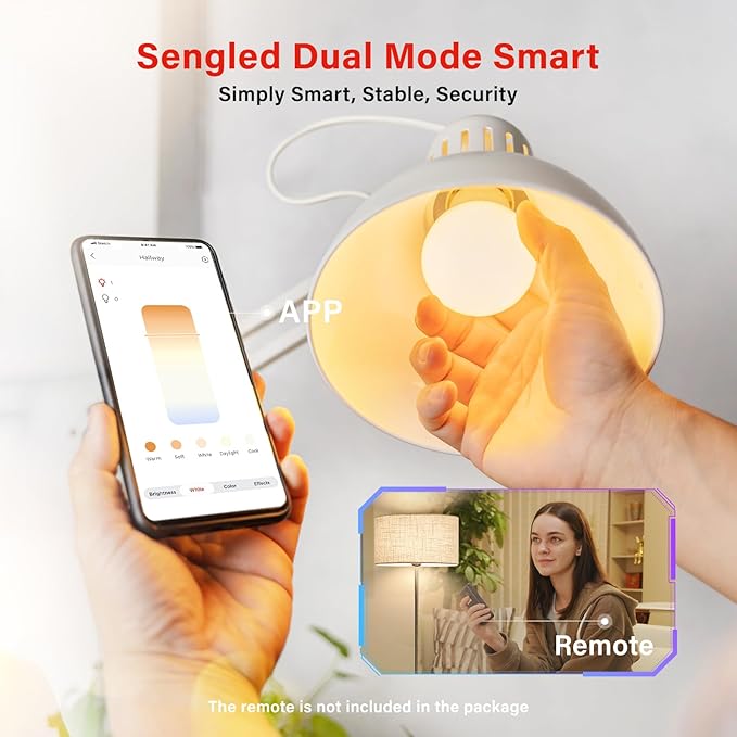 Sengled Dual Mode Smart Light Bulbs with Remote & App Control, LED Bulbs 2700K-6500K Dimmable, Remote Control Light Bulbs 60W Equiv, Local Group Control (4P No Remote, No Support Alexa & Google)