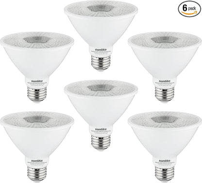 Sunlite LED PAR30 Short Neck Flood Light Bulb, 9 Watt, (75W Equivalent), 850 Lumens, Medium Screw (E26) Base, Dimmable, ETL Listed, 3000K Warm White, 6 Count