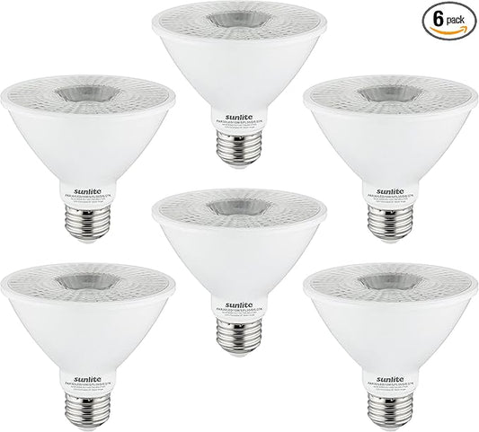 Sunlite LED PAR30 Short Neck Flood Light Bulb, 9 Watt, (75W Equivalent), 850 Lumens, Medium Screw (E26) Base, Dimmable, ETL Listed, 3000K Warm White, 6 Count