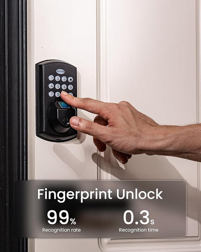 DESLOC A100F Keypad Fingerprint Door Lock, Keyless Entry Door Lock, Smart Lock Deadbolt for Front Door, Easy Installation, Emergency Power Port,12 Months Battery, IP54 Waterproof, 5 Keys