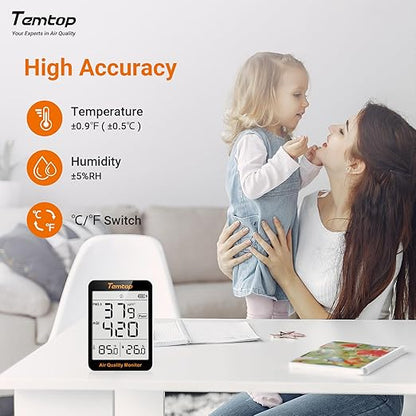Temtop 2 Pack S1 Indoor Air Quality Monitor, Portable AQI PM2.5, Temperature, Humidity Detector for Home, Office or School, Air Quality Tester 4 More Home Monitoring, Battery Powered, Magnetic Suction