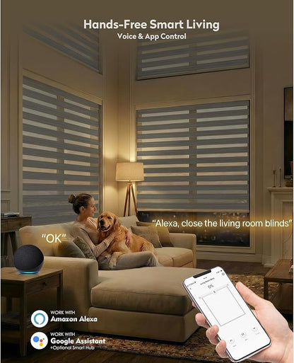 ACMEART Motorized Zebra Blinds,Smart APP & Remote Control 95% Blackout Shades,Compatible with Alexa,Custom Size Electric Window Blinds for Bedroom/Home/Office (Classical Grey)