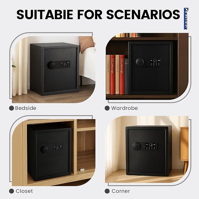 XDeer Biometric Safe Box, 1.69 Cuft Safe Box with 4 Unlocking Ways | Fingerprint/Backlit Keypad/Keys/APP, LED Light, Silent Mode, Adjustable Shelf, Smart Home Safe for Cash/Jewelry/Documents