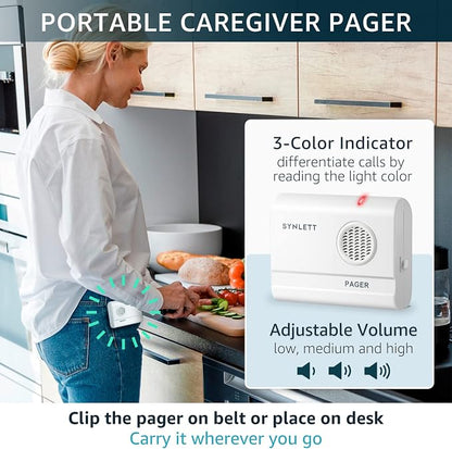 Caregiver Pager 2 Call Buttons, 1 Motion Sensor for Elderly Monitoring Fall Prevention, with an AC Adapter for the Motion Sensor