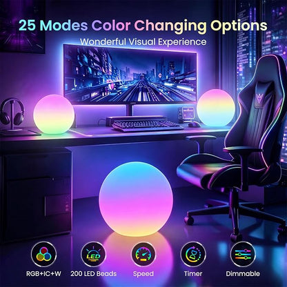 LOFTEK 8-inch LED Ball Light, Rechargeable Colar Change Lamp with Remote | 25 Modes, 11 RGB Colors Orb Light, Dimmable, Cordless & Timer, Mood Lighting for Home Bedroom Patio Decorative Lighting