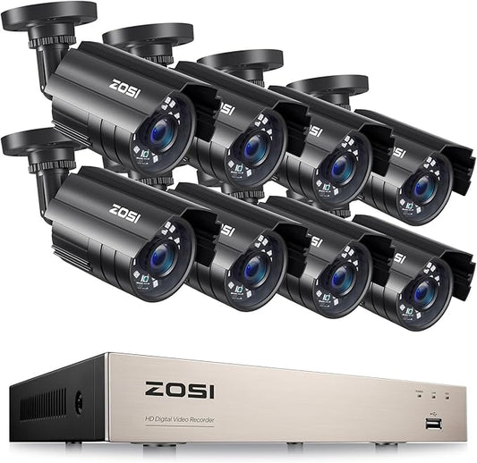 ZOSI 8CH 5MP Lite Security Camera System with AI Human Vehicle Detection, H.265 8 Channel CCTV DVR and 8 x 1080p 1920TVL Surveillance Metal Cameras Indoor Outdoor, Night Vision, Remote Access, No HDD