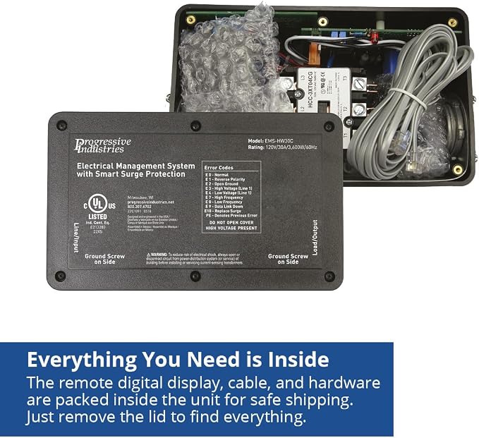 Progressive Industries EMS-HW30C Heavy Duty RV Surge Protector, Black, 30 Amp