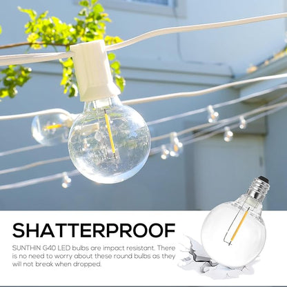 SUNTHIN 25 Pack G40 LED Bulbs, 1W LED Bulbs with E12 Base, 5 Watt Incandescent Bulbs Equivalent, Warm White 2700K, Replacement Bulbs for Globe String Lights, Indoor & Outdoor Use